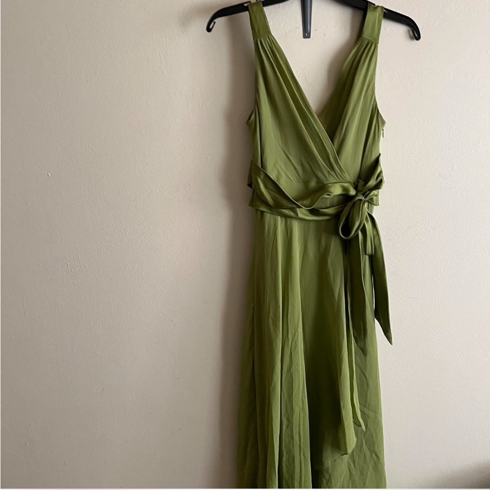Jones New York Olive Green Wrap Maxi Dress with Waist Tie